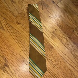 Marshall Field & Company Conway‎ Mens Gold Green White Stripe Silk Blend Necktie